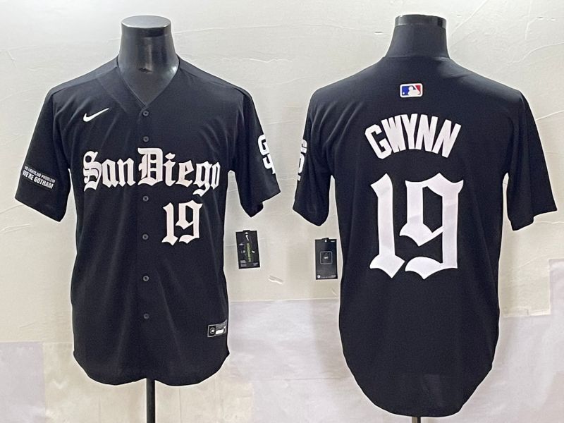 Men 2025 San Diego Padres #19 Gwynn Black Five generations Joint Name Nike MLB Jersey style 9